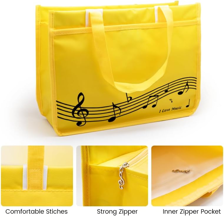 BestSounds Piano Bag, Zipper Waterproof Music Book Tote Bag Piano Accessories for Students Kids, Women, Gifts for Musicians (Yellow Music) - Image 3
